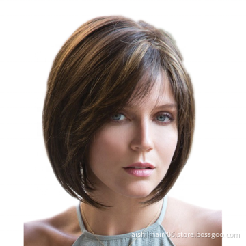 Aishili factory wholesale  brown black blend short natural straight wig Synthetic hair wig for European women love beauty